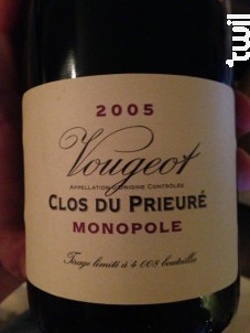 Vougeot Clos du Prieuré Monopole - Domaine de la Vougeraie - 2020 - Blanc